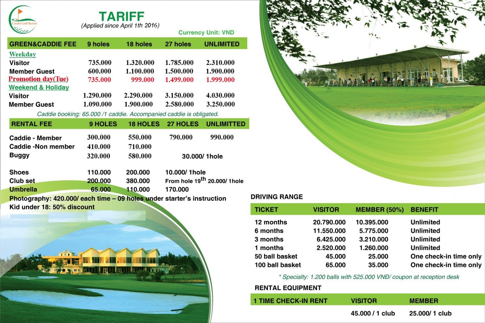 Chi phí golf tại sân golf Cửa Lò