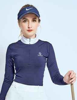 Áo golf dài tay Charly Golf Dark Blue Luxury cho golfer nữ