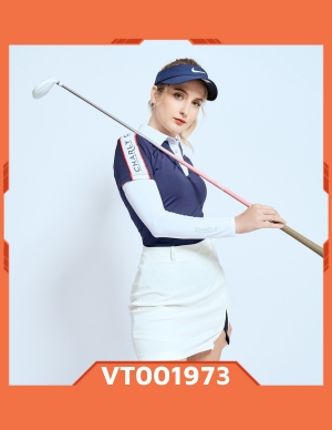 Áo golf nữ cộc tay Charly navy vai phối chữ VT001973