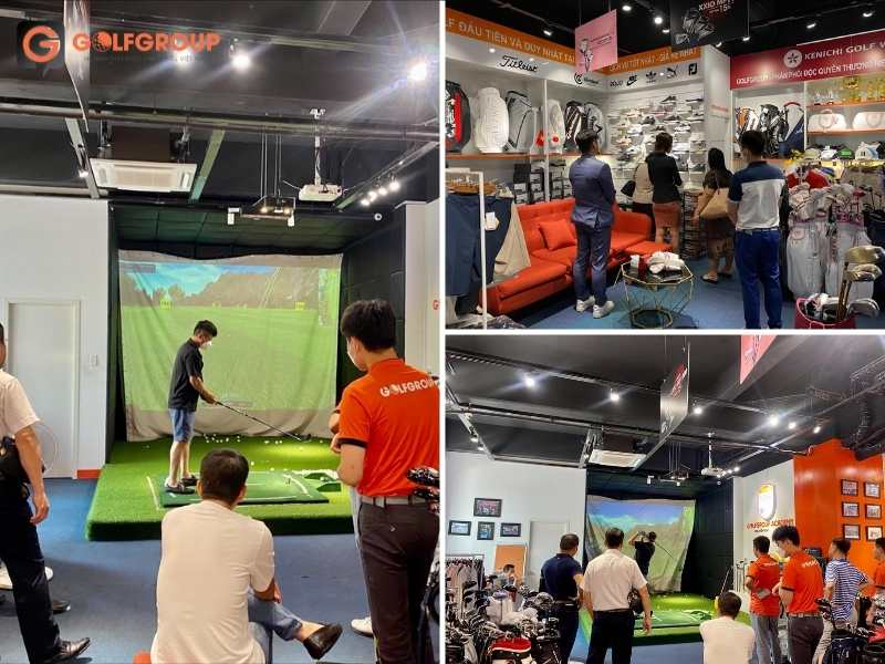 Các golfer trải nghiệm đánh thử gậy golf với phòng golf 3D
