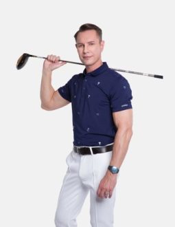 Áo cộc tay nam Charly S23 xanh navy thêu họa tiết