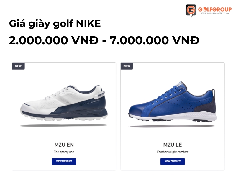 Giá bán của giày golf Mizuno không hiển thị nhưng golfer có thể xem cụ thể trên website