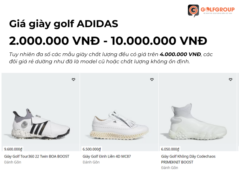 Giá bán của thương hiệu giày golf Adidas tại Việt Nam