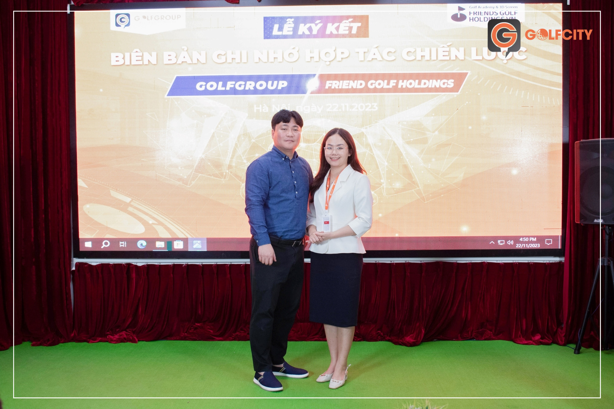 Giám đốc Thùy Linh của GolfGroup và Mr. Kim phía Friends Golf Holdings