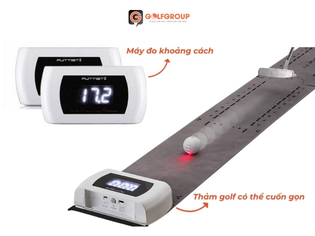 Thảm tập putt công nghệ Putting Laser Pro có thiết kế nhỏ gọn với máy đo khoảng cách và thảm golf cao cấp