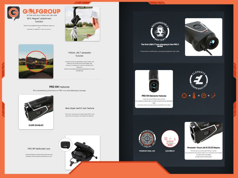 Màn hình OLED hai màu đỏ xanh trên máy đo khoảng cách Bushnell Pro XM giúp đọc số rõ trong nhiều điều kiện sáng